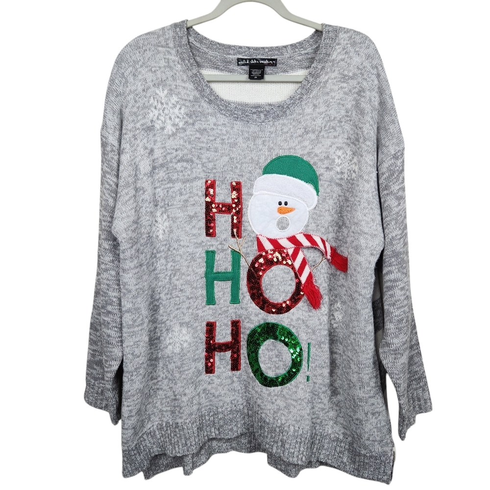 Christmas Sweater UCS Ho Ho Ho Snowman Sequins Cute Pretty Women's Size 2X